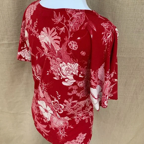 SOLD PERSEPTION CONCEPT Floral Wrap Flutter Sleeve Top Blouse - Picture 9 of 12